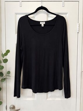 Open Edit Black Modal Scoop Neck Long Sleeve Top XL
